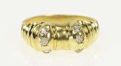 14K Yellow Gold 1950's Diamond Scalloped Band Bow Vintage Ring
