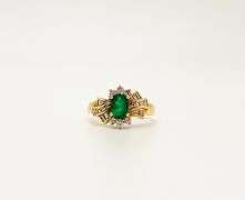 18kt Solid Yellow Gold, Emerald, & Diamond Ring