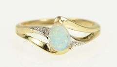 10K Yellow Gold Pear Syn. Opal Diamond Accent Vintage Ring