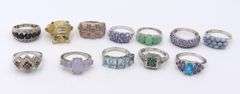 Lot of 12 Vintage 925 Sterling Silver Gemstone Rings