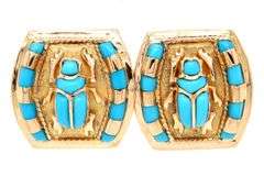 Turquoise Accent Scarab Earrings in 18K