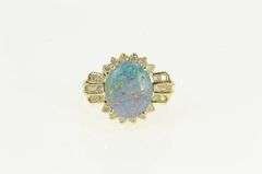 14K Yellow Gold Oval Opal Triplet Diamond Halo Vintage Ring