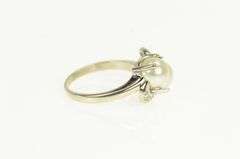 14K White Gold 1950's Pearl Diamond Curvy Bypass Vintage Ring