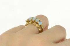 14K Yellow Gold 1960's Ornate Natural Opal Bamboo Statement Ring