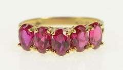 10K Yellow Gold Five Stone Oval Syn. Ruby Vintage Band Ring