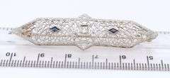 Antique Filagree Diamond and Synthetic Blue Sapphire Brooch