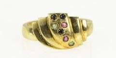 14K Yellow Gold Natural Emerald Ruby Sapphire Scalloped Band Ring