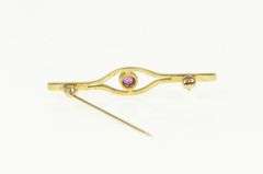 14K Yellow Gold 1960's Ornate Ruby Split Vintage Bar Pin/Brooch