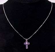 Purple Amethyst Cross Pendant Necklace In Sterling Silver