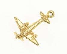 14K Yellow Gold 3D Articulated Propeller Plane Jet Charm/Pendant