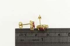 14K Yellow Gold Pear Natural Ruby Diamond Cluster Stud Earrings