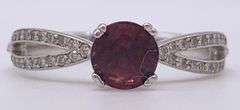 Rare Pink Tourmaline & Diamond Ring in 14kt Solid White Gold