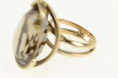 14K Yellow Gold Pear Smoky Quartz Retro Vintage Large Cocktail Ring