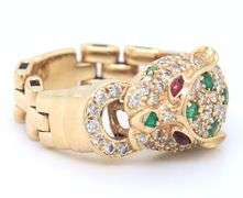 Charming Yellow Gold Emerald, Diamond and Ruby Panther Ring