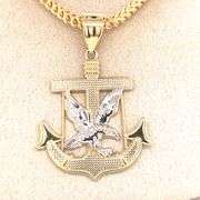 14K YELLOW AND WHITE GOLD ANCHOR & EAGLE CHARM WITH CHAIN