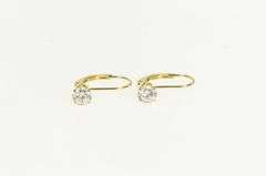 14K Yellow Gold Round Cubic Zirconia Solitaire Lever Back Earrings