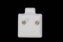 10k Yellow Gold White CZ Diamond-Cut Etched Heart Stud Earrings