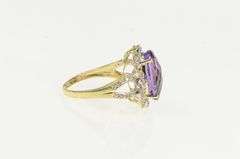 14K Yellow Gold Oval Amethyst Diamond Halo Ornate Cocktail Ring