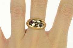 14K Yellow Gold Ruby Sapphire Heart Diamond Domed Statement Ring