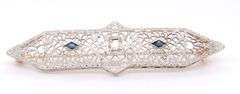 Antique Filagree Diamond and Synthetic Blue Sapphire Brooch