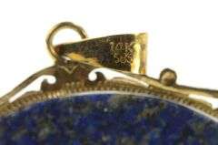 14K Yellow Gold Buddhist Lapis Jade Chinese Medallion Pendant/Pin