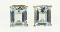 14K Yellow Gold Emerald Cut Topaz Solitaire Vintage Statement Earrings
