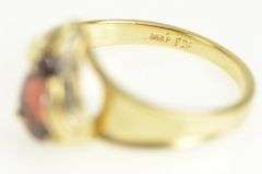 14K Yellow Gold Pear Garnet Diamond Accent Vintage Statement Ring