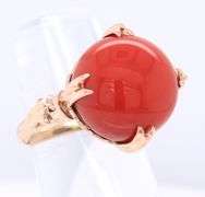 Vintage Yellow Gold Red Coral Cab Ring