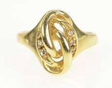 14K Yellow Gold Retro Diamond Swirl Twist Vintage Statement Ring