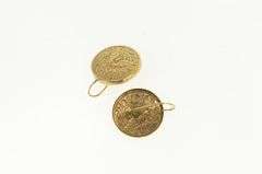 14K Yellow Gold Round High Relief Love Birds Ornate Dangle Earrings