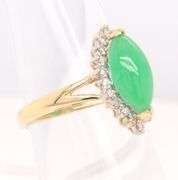 Gorgous Yellow Gold Green Jade and Diamond Ring