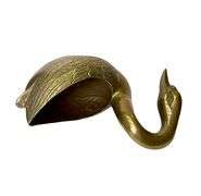 Vintage MCM Large Solid Brass Swan Planter With Curved Neck 17 Inch