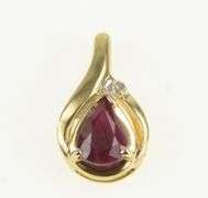 14K Yellow Gold Pear Ruby Diamond Accent Classic Vintage Pendant