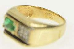 14K Yellow Gold Syn. Emerald Diamond Squared Men's Ring