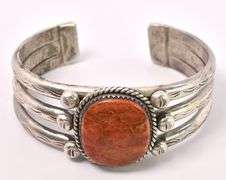 Coral Cuff Bracelet In Sterling Silver
