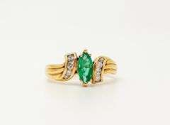 18kt Solid Yellow Gold, Emerald, & Diamond Ring