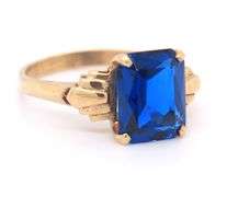 10KT Yellow Gold Beautiful Emerald Cud Blue Spinel Ring
