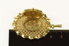 14K Yellow Gold Retro Ornate Scalloped Ruby Oval Locket Pendant