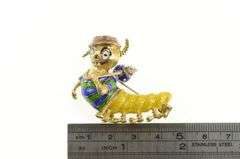 18K Yellow Gold Enamel Stylized Caterpillar Hobo Diamond Pin/Brooch