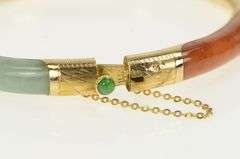 14K Yellow Gold Ornate Vintage Carved Jade Engraved Bangle Bracelet
