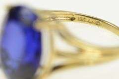 10K Yellow Gold Oval Syn. Sapphire Vintage Cocktail Statement Ring