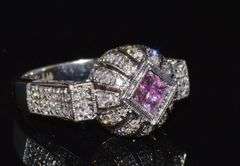 18kt Solid White Gold, Pink Sapphire, & Diamond Cocktail Ring