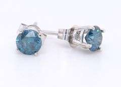 Stunning White Gold approximate 0.75ctw IR Teal Diamond Stud Earrings