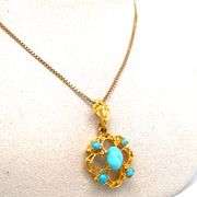VINTAGE 18K YELLOW GOLD PENDANT WITH TURQUOISE