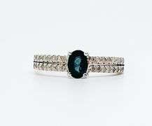 14kt Solid White Gold, Blue Sapphire, & Diamond Ring