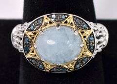 Quartz And Blue Diamond Ring In Sterling Silver