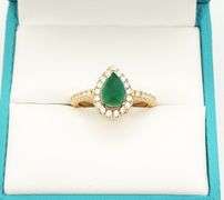 18kt Gold Plated, Emerald, & White Sapphire Ring