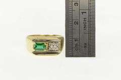 14K Yellow Gold Syn. Emerald Diamond Squared Men's Ring