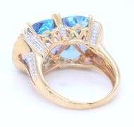 Fantastic Yellow Gold Fancy Cut Blue Topaz, Amethyst and Diamond accent Ring