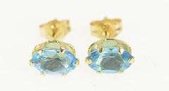 14K Yellow Gold Marquise Blue Topaz Vintage Solitaire Stud Earrings